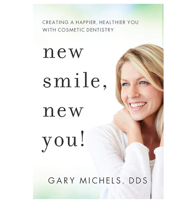 The image shows a woman smiling at the camera, with text overlaying the photo that reads NEW SMILE, NEW YOU .